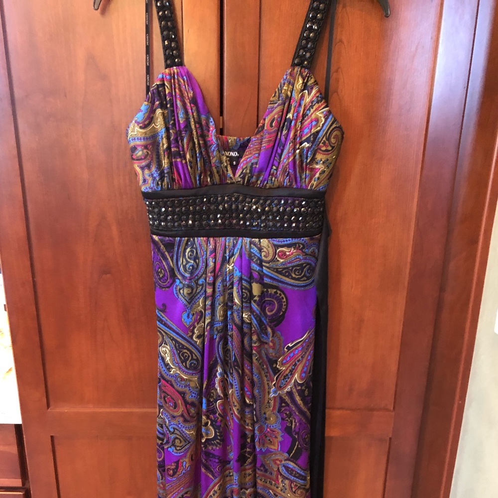Xoxo long beaded purple dress size S. NWOT